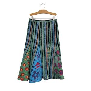 Cottagecore Crochet Eclectic Retro Hippie Boho Floral Artsy  Wool Midi Skirt XS